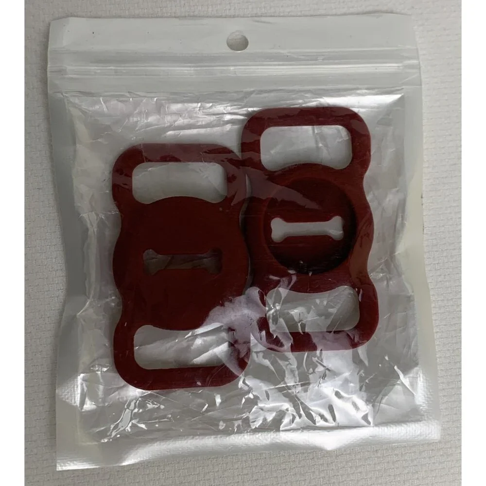 Pet Airtag Collar Holder Set Red Bone-Shaped 2 Pack Tracker Protective Case NEW